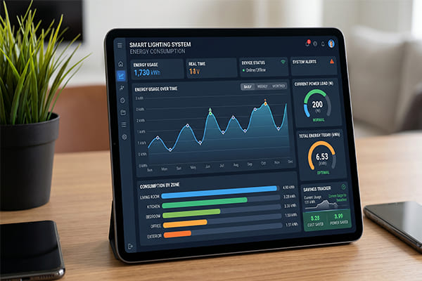 Dashboard showing energy consumption of a smart lighting system